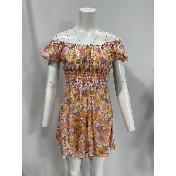 Tularosa 'Aurora' Purple Off Shouder Floral  Mini Dress Size S - Picture 2 of 5